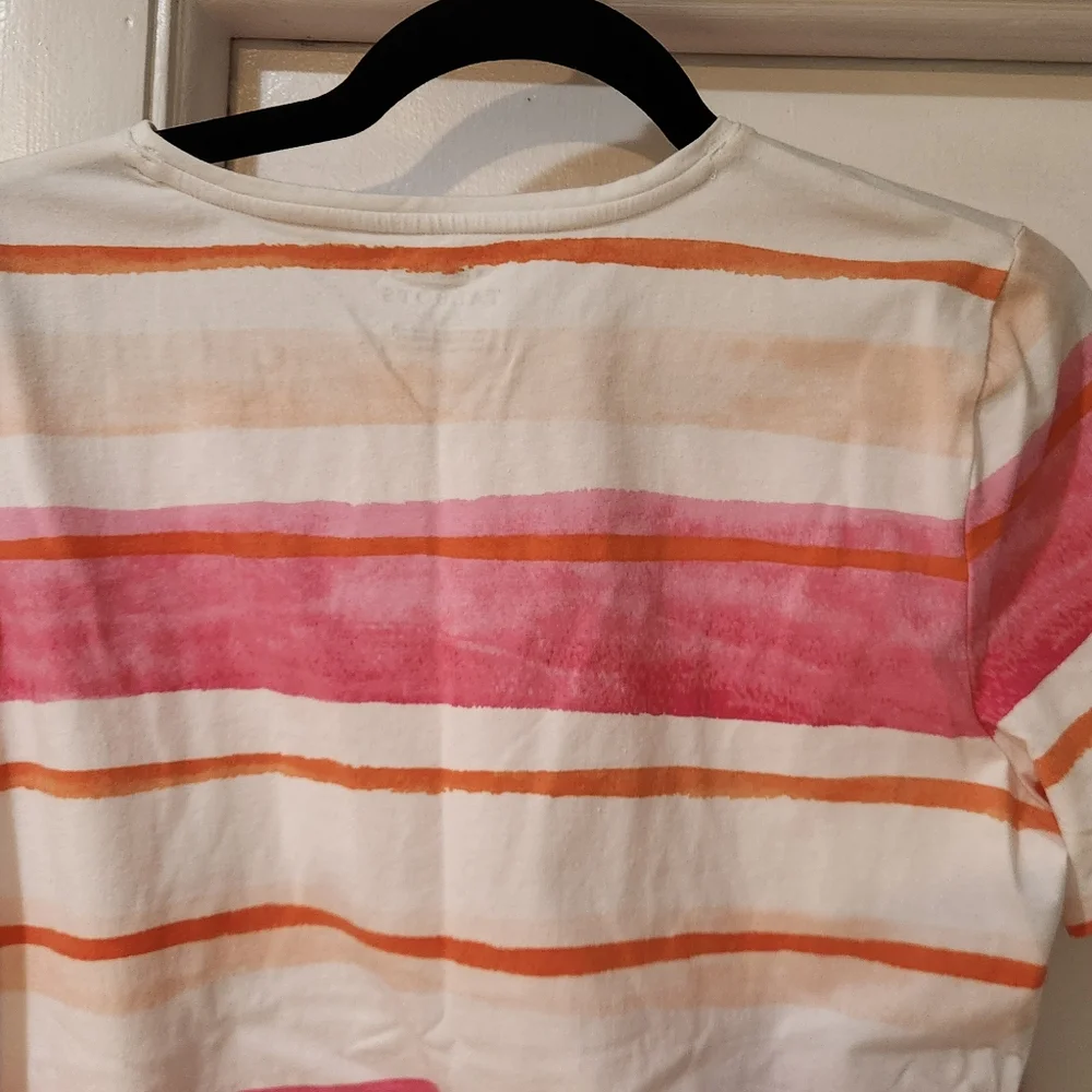 Women's Talbots Pink And Orange Stripe Tee, Size L - Picture 10 of 11